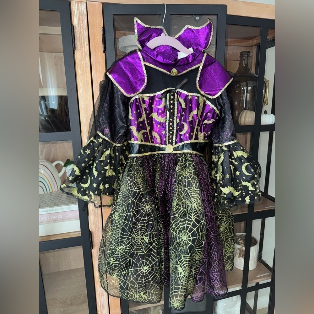 Toddler Witch costume dress glitter bats moon spiderweb halloween sequins girls